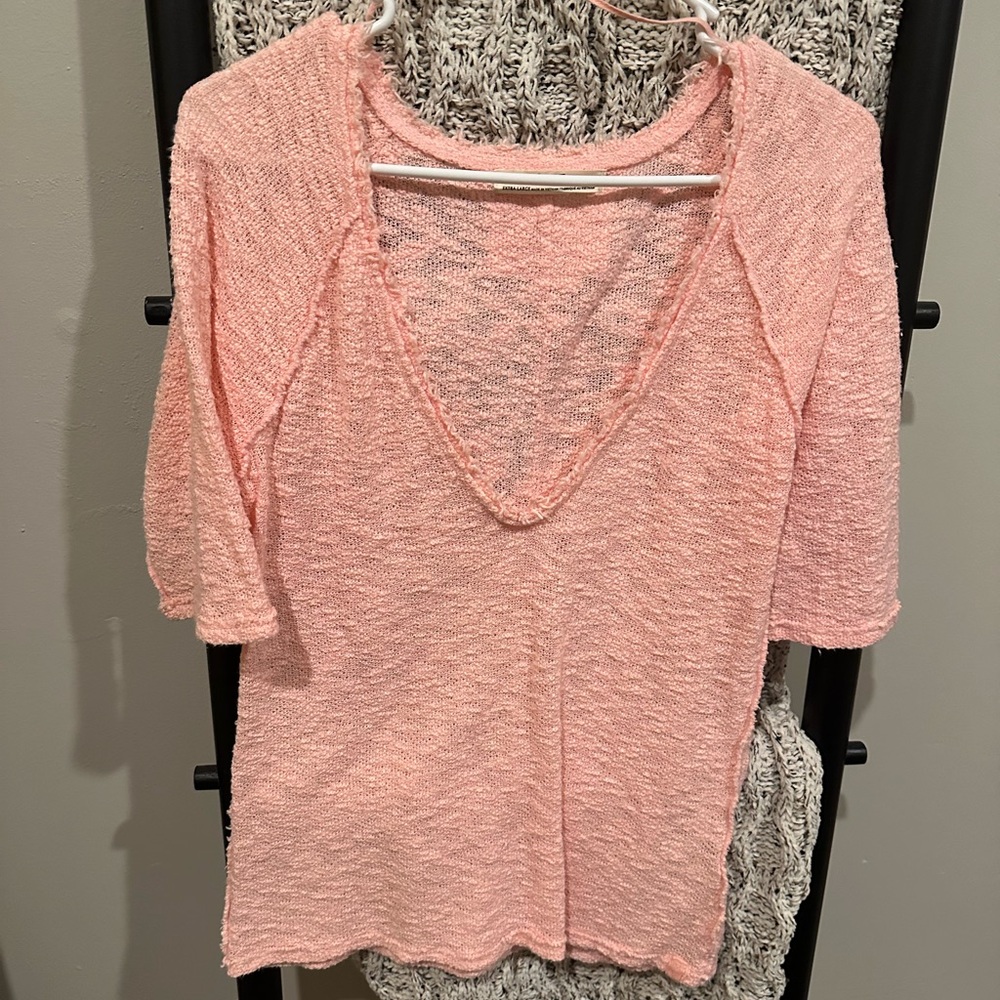 We The Free Orange Pink Fitted 3/4 Sleeve T-Shirt